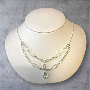 Vintage Monet Costume Double Strand Jewelled Necklace, Silver/Green